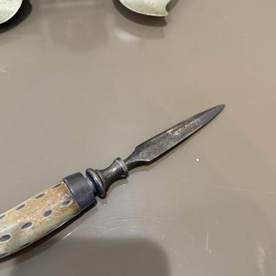 LOT 146F: Antique Horn Office Stand w/ Inkwell, Letter Opener & Brass Bell