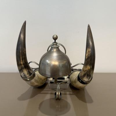 LOT 146F: Antique Horn Office Stand w/ Inkwell, Letter Opener & Brass Bell