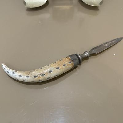 LOT 146F: Antique Horn Office Stand w/ Inkwell, Letter Opener & Brass Bell