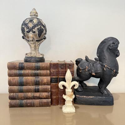 LOT 148F: Antique Books w/ Home Decor: Horse & More