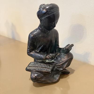 LOT 149F: Austin Productions Inc Mathematician & Scribe Statues w/ Lidded Dish