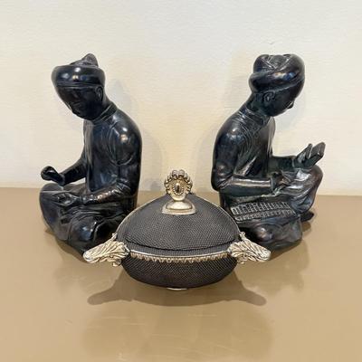 LOT 149F: Austin Productions Inc Mathematician & Scribe Statues w/ Lidded Dish