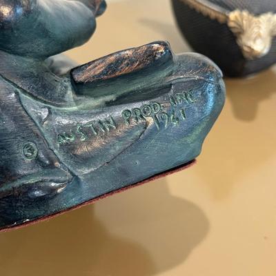 LOT 149F: Austin Productions Inc Mathematician & Scribe Statues w/ Lidded Dish