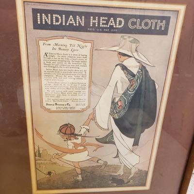 LOT 160M: Indian Head Cloth Framed Advertisement Print by Marjory C. Woodbury