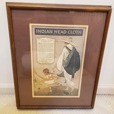 LOT 160M: Indian Head Cloth Framed Advertisement Print by Marjory C. Woodbury