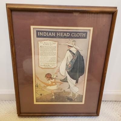 LOT 160M: Indian Head Cloth Framed Advertisement Print by Marjory C. Woodbury
