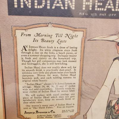 LOT 160M: Indian Head Cloth Framed Advertisement Print by Marjory C. Woodbury