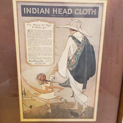 LOT 160M: Indian Head Cloth Framed Advertisement Print by Marjory C. Woodbury