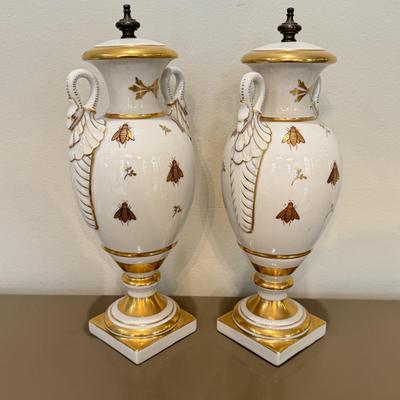 LOT 161F: Pair of French Napoleon Porcelain Sculptures w/ Bee Motif