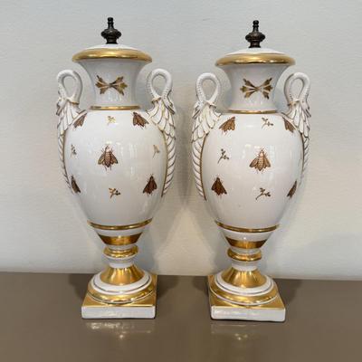 LOT 161F: Pair of French Napoleon Porcelain Sculptures w/ Bee Motif