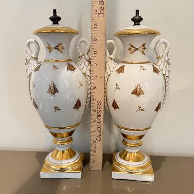 LOT 161F: Pair of French Napoleon Porcelain Sculptures w/ Bee Motif