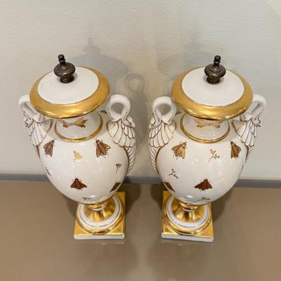 LOT 161F: Pair of French Napoleon Porcelain Sculptures w/ Bee Motif