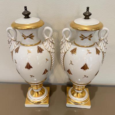 LOT 161F: Pair of French Napoleon Porcelain Sculptures w/ Bee Motif