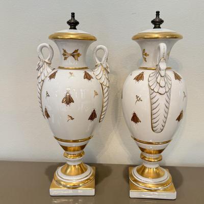 LOT 161F: Pair of French Napoleon Porcelain Sculptures w/ Bee Motif