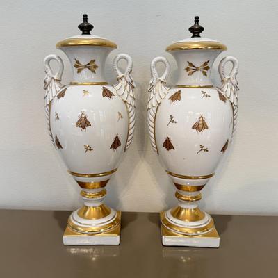 LOT 161F: Pair of French Napoleon Porcelain Sculptures w/ Bee Motif