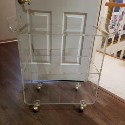 LOT 172M: Vintage MCM Lucite Rolling Cart with Gold Accent