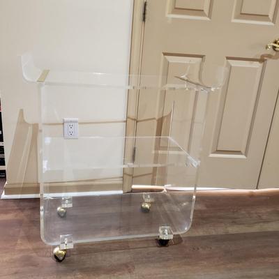 LOT 172M: Vintage MCM Lucite Rolling Cart with Gold Accent