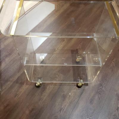 LOT 172M: Vintage MCM Lucite Rolling Cart with Gold Accent