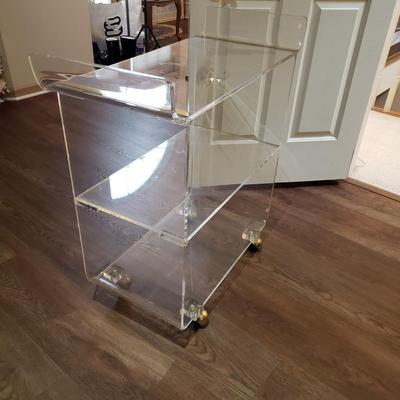 LOT 172M: Vintage MCM Lucite Rolling Cart with Gold Accent