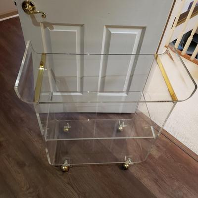 LOT 172M: Vintage MCM Lucite Rolling Cart with Gold Accent
