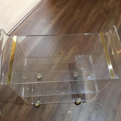 LOT 172M: Vintage MCM Lucite Rolling Cart with Gold Accent