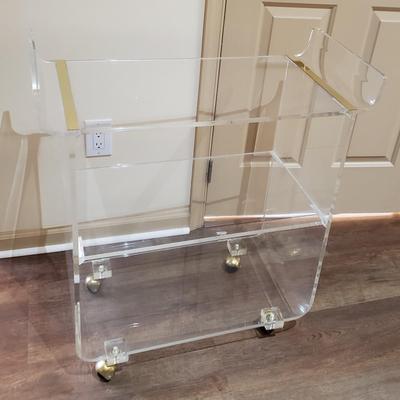 LOT 172M: Vintage MCM Lucite Rolling Cart with Gold Accent