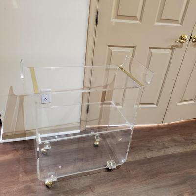 LOT 172M: Vintage MCM Lucite Rolling Cart with Gold Accent