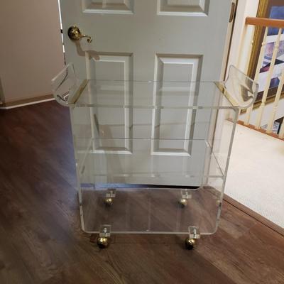 LOT 172M: Vintage MCM Lucite Rolling Cart with Gold Accent