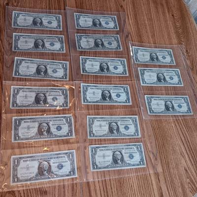 FIFTEEN SILVER CERTIFICATE 1 DOLLAR BILLS