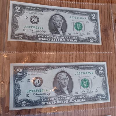 TWELVE SEQUENTIAL 2 DOLLAR BILLS