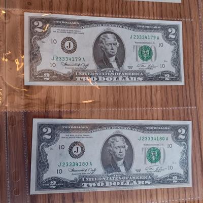 TWELVE SEQUENTIAL 2 DOLLAR BILLS