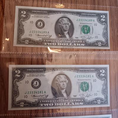 TWELVE SEQUENTIAL 2 DOLLAR BILLS