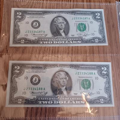 TWELVE SEQUENTIAL 2 DOLLAR BILLS