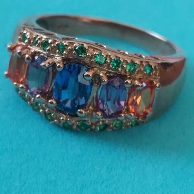 Lab created stones rose gold over sterling silver ring