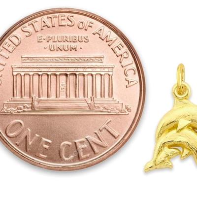 Solid 10k Gold Dolphin Microcharm, Mini Cute Beach Charm with Clasp