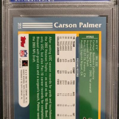 Sale Photo Thumbnail #112: 2003 Topps Carson Palmer PSA GEM MT 10 Rookie Card