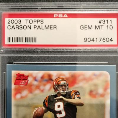 Sale Photo Thumbnail #110: 2003 Topps Carson Palmer PSA GEM MT 10 Rookie Card