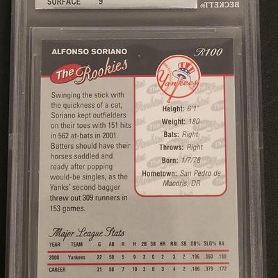 Sale Photo Thumbnail #116: 2001 DONRUSS ROOKIES GRADED 8.5 NEAR MINT- MINT CONDITION ALFONSO SORIANO