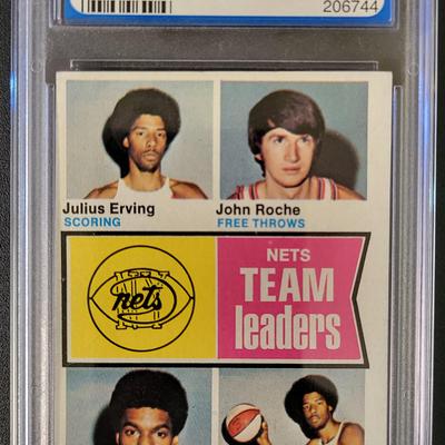 Sale Photo Thumbnail #259: 1974-75 Topps Team Leaders Erving/Roche/Kenon PGS NM 7.5