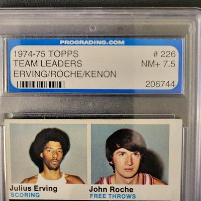 Sale Photo Thumbnail #260: 1974-75 Topps Team Leaders Erving/Roche/Kenon PGS NM 7.5
