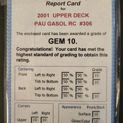 Sale Photo Thumbnail #337: 2001 Upper Deck Pau Gasol RC PGA Gem 10