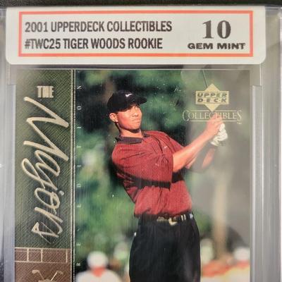 Sale Photo Thumbnail #475: 2001 Upperdeck Collectables Tiger Woods Rookie Truegrade Sportscard Grading Service Gem Mint 10