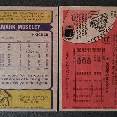 Sale Photo Thumbnail #620: 1977-1980 Topps (8 Cards)
1979 Topps Mark Moseley 
1980 Topps Mark Moseley All Pro
1977 Topps Jack Dolbin
1978 Topps Jack Dolbin (3),
1974 Topps Pete Athas (2)
