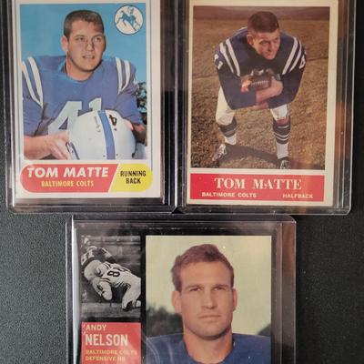 Sale Photo Thumbnail #638: Baltimore Colts Topps
1962 Topps Andy Nelson, 
1964 Topps Tom Matte RC
1968 Topps Tom Matte