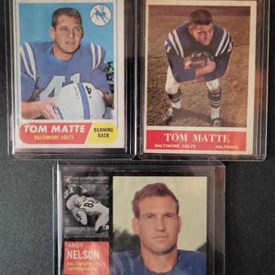 Sale Photo Thumbnail #645: Baltimore Colts Topps
1962 Topps Andy Nelson, 
1964 Topps Tom Matte RC
1968 Topps Tom Matte