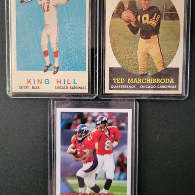 Sale Photo Thumbnail #653: Topps Chicago Cardinals & Denver Broncos
1958 Topps Ted Marchibroda,
1959 Topps King Hill,
 Broncos team Card