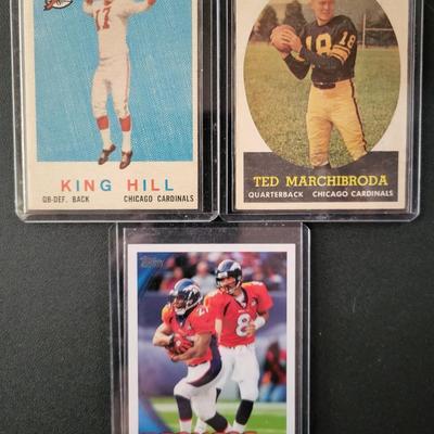 Sale Photo Thumbnail #646: Topps Chicago Cardinals & Denver Broncos
1958 Topps Ted Marchibroda,
1959 Topps King Hill,
 Broncos team Card