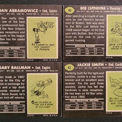 Sale Photo Thumbnail #696: 1969 Topps Various Players. (20 CARDS) Fred Hill card has damage on right top corner
Gale Sayers, Jackie Smith (2), Gary Ballman, Bob Cappadona, Dan Abramowicz RC, Boyd Dowler, Bob Matheson, Bryon Piccolo RC, Sherrill Headrick
Fred Hill, Walt Suggs, Rudy 