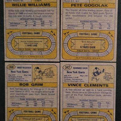 Sale Photo Thumbnail #722: 1974 Topps Giants (19 Cards)
Norm Snead, Willie Williams, Tom Blanchard, John Mendenhall, Spider Lockhart, Ron Johnson, Don Goich, Pat Hughes, Greg Larson, Doug Van Horn, Pete Athas, Don Herrmann, Randy Johnson, Jim Files, Vince Clements, Bob Gim, Pete Go