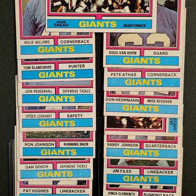 Sale Photo Thumbnail #716: 1974 Topps Giants (19 Cards)
Norm Snead, Willie Williams, Tom Blanchard, John Mendenhall, Spider Lockhart, Ron Johnson, Don Goich, Pat Hughes, Greg Larson, Doug Van Horn, Pete Athas, Don Herrmann, Randy Johnson, Jim Files, Vince Clements, Bob Gim, Pete Go
